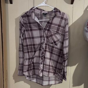 Rue21 Burgundy and Beige Plaid Button-Down Shirt